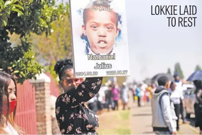  ?? Picture: Nigel Sibanda ?? Residents at Nathaniel Julies’ funeral at Mount Carmel church in Eldorado Park on Saturday. The teenager, also known as Lokkie who was shot dead allegedly by the police, was buried at Klipspruit West Cemetery.