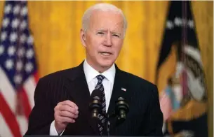  ?? Associated Press ?? ■ President Joe Biden speaks about COVID-19 vaccinatio­ns Thursday from the East Room of the White House in Washington.