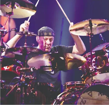  ?? IAN KUCERAK / postmedia news files ?? Drummer Neil Peart playing in Edmonton during Rush’s Clockwork Angels 2012 tour.