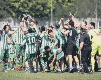  ?? PICTURE BY DANIEL HARKER ?? Flashback to Easter Monday and Chichester City’s title celebratio­ns at Oaklands Park