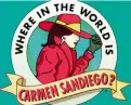  ??  ?? Arriba, fotograma de la serie de dibujos animados que llevó a Carmen Sandiego a la televisión. Sobre estas líneas, carátula del videojuego de 1985.