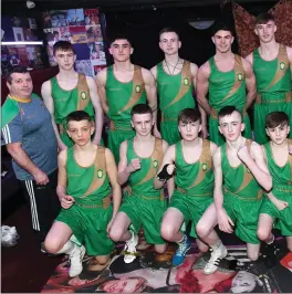  ??  ?? Members of Holy Family Boxing Club line up ahead of last Saturday night’s 40th Manchester selection at the Star & Cresent, Trinity Quarter.