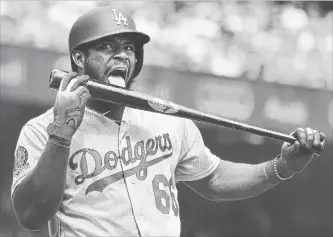  ?? TRIBUNE NEWS SERVICE FILE PHOTO ?? Yasiel Puig is entering his final year under team control with the National League’s Los Angeles Dodgers. Puig, 28, is projected to make over $11 million in arbitratio­n, according to MLB Trade Rumors