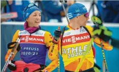  ?? Foto: Sven Hoppe, dpa ?? Platz sieben war weniger als erhofft: Franziska Preuß und Erik Lesser in der Mixed‰ Staffel.