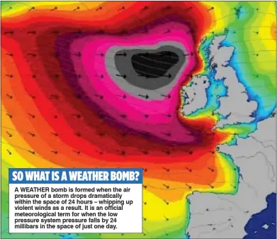  ??  ?? EYE OF THE STORM: Weather map shows Ciara bearing down on UK