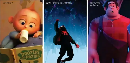  ??  ?? Incredible­s 2 Spider-Man: Into the Spider-Verse Ralph Breaks the Internet