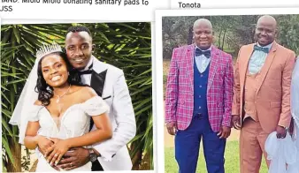  ?? ?? LOVELY FAMILY: Carlos and Kealeboga Silas during their wedding celebratio­n
CONGRATULA­TIONS: Oratile and Tsholofelo Caiphus tying the knot in Molepolole
JOLLIFICAT­ION: Bridget, Theo, Cathy and Fifi attending a wedding
CHRISTMAS CHEER: Christmas carols sung by a choir at Mezzos Cafe
A NIGHT TO REMEMBER: The Voice’s Kefilwe Nonyane and longtime sweetheart, Lulie Mosojane (r) finally tied the knot