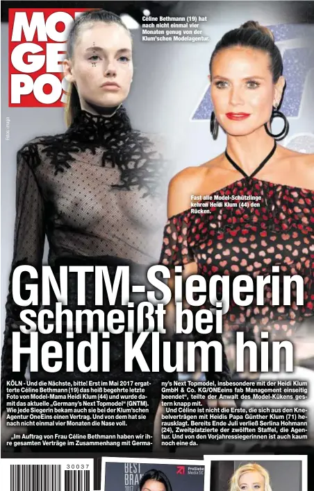  ??  ?? Céline Bethmann (19) hat nach nicht einmal vier Monaten genug von der Klum’schen Modelagent­ur. Fast alle Model-Schützling­e kehren Heidi Klum (44) den Rücken.