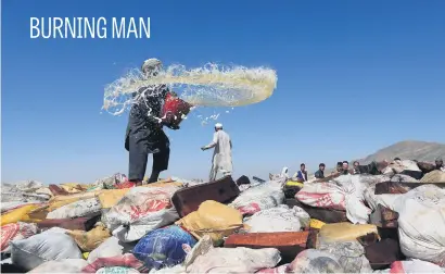  ?? Picture: Reuters ?? An Afghan man prepares to burn a pile of illegal narcotics on the outskirts of Jalalabad, Afghanista­n, yesterday.