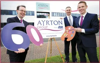  ??  ?? Ayrton Group Managing Director Kieran Linehan; Pat O’Neill, Operations Director, and Matthew Browne, Marketing Director, at the company’s new premises in Dublin.