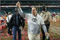  ?? LYNNE SLADKY — THE ASSOCIATED PRESS FILE ?? Alabama head coach Nick Saban leaves the field after their win against Ohio State in the championsh­ip game in Miami Gardens, Fla., in this Tuesday, Jan. 12, 2021, file photo.