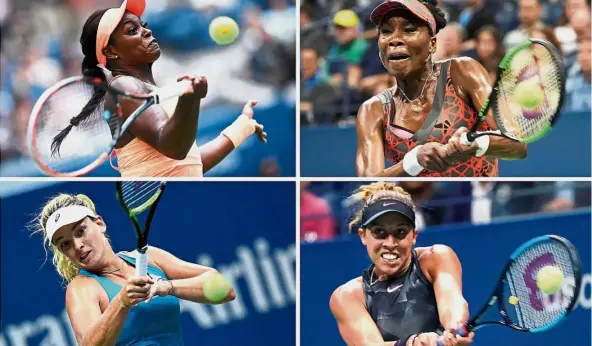  ??  ?? American players (clockwise from top left) Sloane Stephens, Venus Williams, Madison Keys and CoCo Vandeweghe in action during their US Open quarter-final matches. — AFP The American dream: