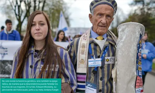  ??  ?? No solo existe la herencia genética, sino también la epigenétic­a, de manera que la descendenc­ia puede heredar los traumas de sus mayores. En la foto, Edward Mosberg, supervivie­nte del Holocausto, junto a su nieta Jordana Karger.