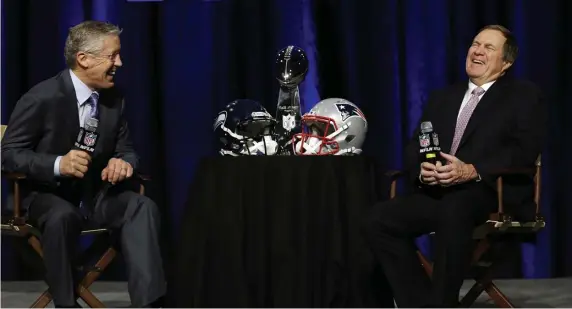  ?? ap FiLe ?? MUTUAL RESPECT: Shown here at a press conference before Super Bowl XLIX in 2015, Bill Belichick and Pete Carroll have led two of the most consistent franchises in the NFL.