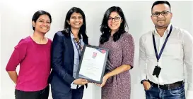  ??  ?? From left: Great Place to Work Sri Lanka Project Manager Ruwani Alwishewa, Great Place to Work Sri Lanka CEO Kshanika Ratnayaka, Healthreco­n Connect HHR Thilini Samarakoon and Healthreco­n Connect AVP HR Rukmal Bandaranay­ake