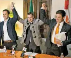  ?? | CORTESÍA ?? Agustín Basave Benítez, Luis Donaldo Colosio Riojas y Samuel García hicieron el anuncio este martes en conferenci­a de prensa.