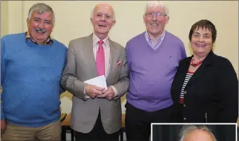  ??  ?? Paddy O’ Brien of the Irish Heart Foundation with Timmy Lynch, and organisers Steve and Joan Roche at the Over 60s Talent Contest which was held in the Edel Quinn Hall, Kanturk.