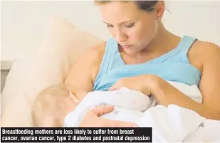  ??  ?? Breastfeed­ing mothers are less likely to suffer from breast cancer, ovarian cancer, type 2 diabetes and postnatal depression