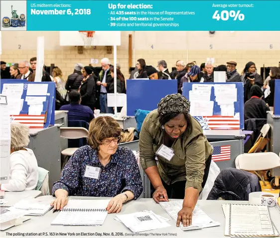  ?? (George Etheredge/The New York Times) ?? The polling station at P.S. 163 in New York on Election Day, Nov. 8, 2016.