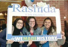  ?? — Reuters ?? Democratic US congressio­nal candidate Rashida Tlaib (centre) celebrates at her midterm election night party in Detroit, Michigan, US.