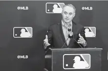 ?? John Raoux / Associated Press ?? Commission­er Rob Manfred acknowledg­es that baseball is divided internally on the subject of defensive shifts.