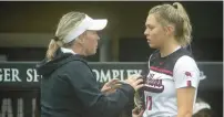  ?? ?? Marist coach Colleen Phelan talks to pitcher Brooke McNichols.