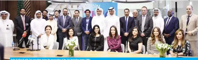  ??  ?? Bader Al-Kharafi with Zain executives during the inaugurati­on of the Zain Innovation Center (ZINC).