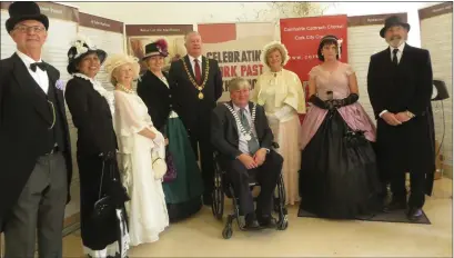  ??  ?? Lord Mayor of Cork Cllr. Mick Finn and Mayor of the County of Cork Cllr. Patrick Gerard Murphy together with members of the Cobh Animation Team at the Celebratin­g Cork Past Exhibition held in City Hall last weekend.