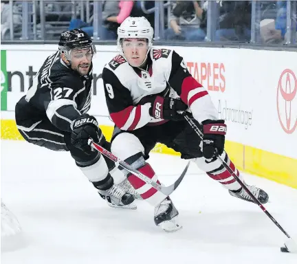  ?? MARK J. TERRILL/THE ASSOCIATED PRESS ?? The Arizona Coyotes are off to a horrid start, but their rookie centre Clayton Keller certainly isn’t after scoring nine goals and recording 15 points in his first 13 games of the season to rank among the NHL’s top scorers in the early going.