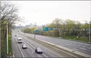  ?? Matthew Brown / Hearst Connecticu­t Media ?? Travelers on the I-95 commute through Stamford in very light traffic on April 29.