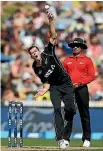  ??  ?? Left-arm spinner Mitchell Santner proved a matchwinne­r for the Black Caps against Ireland.