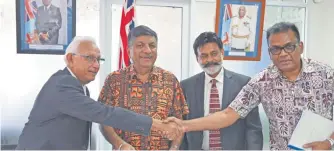  ?? Photo: SUPPLIED ?? Minister for Multi-Ethnic Affairs & Sugar Industry, Charan Jeath Singh and the line permanent secretary, Yogesh Karan, with the two consultant­s for the Multi-Ethnic Framework, Dr Rajen Prasad and Radhe Nand.