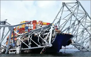  ?? Picture: DAVID ADAMS/U.S. ARMY CORPS ?? TRAGEDY: The container vessel Dali, trapped in wreckage of the Baltimore bridge