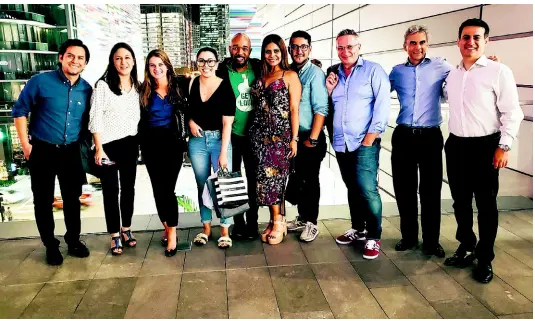  ??  ?? Media personnel and Porsche representa­tives take some time out for a group photo. From left: Cristian Segarra, Elizabeth Solis, Theresa Zorn, Ceola Belix, Kareem LaTouche, Shakira Vargas, Eric Gruszka, Andres Villamizar, Carlos Munera and Giovanni Gibaja.