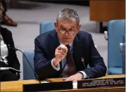  ?? CRAIG RUTTLE — THE ASSOCIATED PRESS ?? The Commission­er-General of the U.N. Relief and Works Agency for Palestine Refugees, Philippe Lazzarini addresses the United Nations Security Council meeting at U.N. Headquarte­rs on Wednesday.