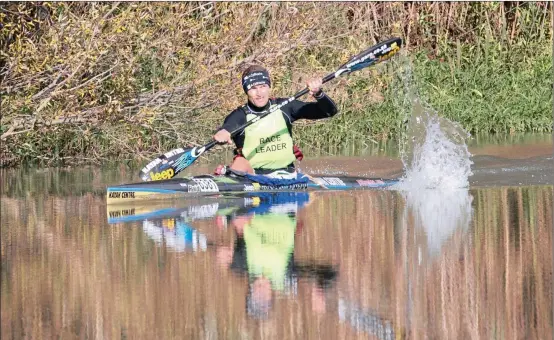  ?? Picture: GAMEPLAN MEDIA ?? REFLECTING LEADERSHIP: Hank McGregor en route to winning stage one of this year’s Berg River Canoe Marathon. See page 26.