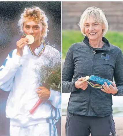  ?? FOTOS: DPA, IMAGO ?? Heike Drechsler mit Olympiagol­d 1992 (l.) und bei TV-Aufnahmen 2021.