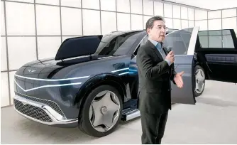  ?? Courtesy of Hyundai Motor Group ?? Hyundai Motor CEO Chang Jae-hoon introduces the Genesis full-size Neolun concept vehicle at Genesis House New York, Monday (local time).