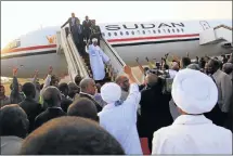  ?? Picture: EPA ?? BACK HOME: Sudan’s President Omar al-Bashir gets a warm welcome after arriving in Khartoum yesterday. Al-Bashir quickly left South Africa where he was attended the African Union summit