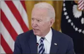  ?? EVAN VUCCI — THE ASSOCIATED PRESS ?? President Joe Biden speaks during a meeting about cybersecur­ity in the East Room of the White House in Washington on Wednesday.