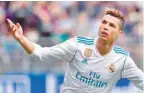  ?? — AFP ?? Real Madrid’s Cristiano Ronaldo celebrates after scoring a goal at the Ipurua stadium in Eibar on Saturday.