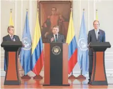  ?? FOTO: EFE ?? El Presidente colombiano, junto a autoridade­s de la ONU.