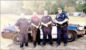  ?? RACHEL DICKERSON/MCDONALD COUNTY PRESS ?? Lanagan Police Department officers are, left to right, Captain Craig Peek, Sgt. Randy Wilson, Chief Chris Creekmore, Officer Robert Jacobus, not pictured, Cpl. Robert Criss, Officer Jon Chandler, Officer Jordan Wills.