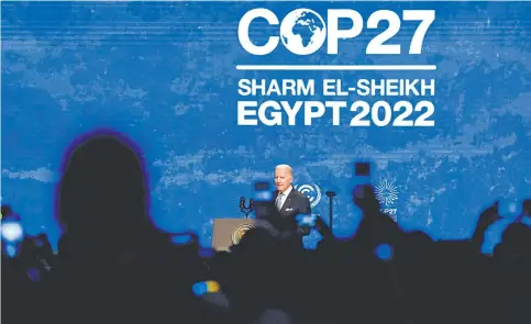  ?? ?? El presidente de Estados Unidos, Joe Biden, fue la figura principal de la jornada de ayer de la COP27 de Egipto