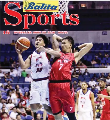  ?? CZAR DANCEL ?? SUMABAY sa ere si John Paul Erram ng Blackwater para pigilan sa pagpuntos si Jerramy King ng Columbia Dyip sa kainitan ng kanilang laro sa PBA Commission­er’s Cup sa Smart Araneta Coliseum. Nagwagi ang Columbia.