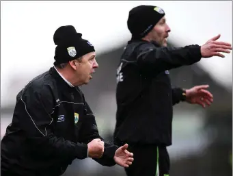  ??  ?? Kerry manager Peter Keane and selector Tommy Griffin, right, during the Allianz Football League Division 1 Round 1 match between Kerry and Tyrone at Fitzgerald Stadium Photo by Stephen McCarthy