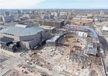  ?? MIKE DE SISTI / MILWAUKEE JOURNAL SENTINEL ?? The bowl of the new arena is starting to take shape next to the BMO Harris Bradley Center. The arena is expected to open in fall 2018. For more photos and a video, go to jsonline.com/bucks.
