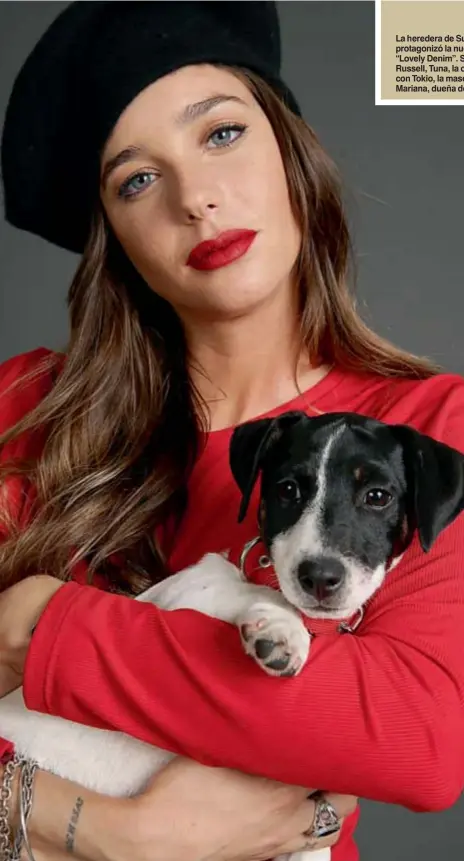  ??  ?? La heredera de Susana Giménez protagoniz­ó la nueva campaña de “Lovely Denim”. Su perra Jack Russell, Tuna, la observó posar con Tokio, la mascota de su tía Mariana, dueña de la marca.