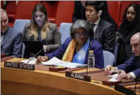  ?? JOHN MINCHILLO — THE ASSOCIATED PRESS ?? Linda Thomas-greenfield, Representa­tive of the United States to the United Nations, speaks during a Security Council meeting Thursday at United Nations headquarte­rs.