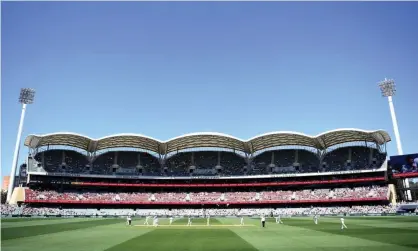  ?? Photograph: Morgan Sette/ Reuters ?? The ABC and BBC commentary boxes are empty at Adelaide Oval – a first at an Ashes venue in living memory.